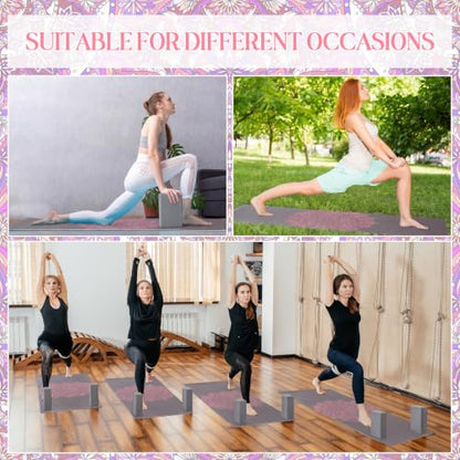 Tinideya 3 Pcs Yoga Mat and Blocks Set 6mm Non Slip Strap - color: Dusty Blue