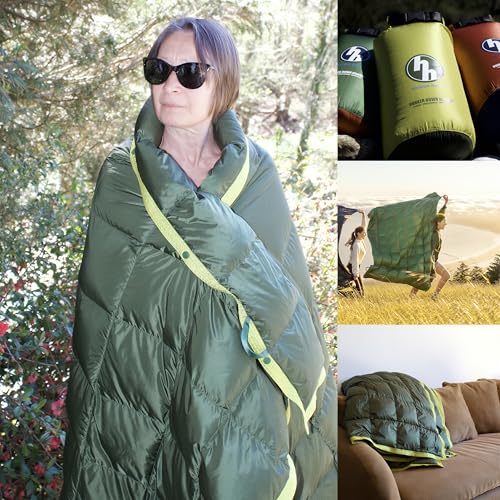 Horizon Hound Down Camping Blanket 650 Fill Power - Ultralight Backpacking Quilt (1lb 6oz) Warm & Water-Resistant 20D Nylon Shell for Outdoors, Camping, Hiking, Travel, & Stadium - Packable - color: Forest Green