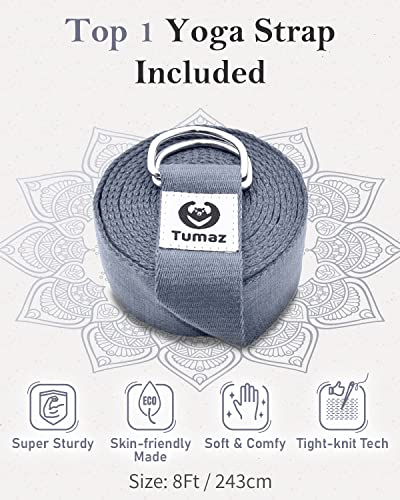 Tumaz Yoga Bolster Set, Rectangular Yoga Bolster with Washable Cover | Soft bolster for restorative yoga, meditation and stretching. Includes 8-ft strap, carry handle and washable cover - color: Gray