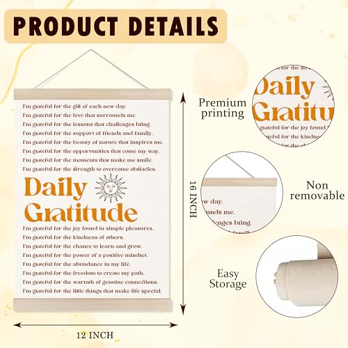 Welshower Vintage Daily Gratitude Positive Affirmations Poster Hanger Frame, Retro Motivational Wall Art Prints Decor for Home Bedroom Dorm Office Yoga Studio Framed, 12x16 Inch - color: positive words3