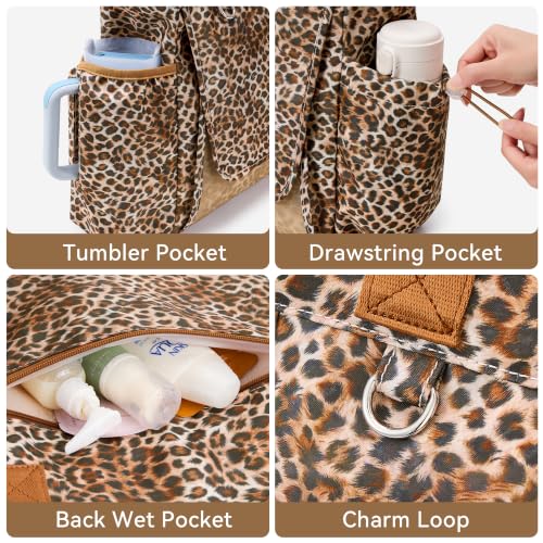WLLWOO Thick Yoga Mat Bag Women Gym Tote Breathable Mesh Holder Wet Pocket - color: Brown Leopard