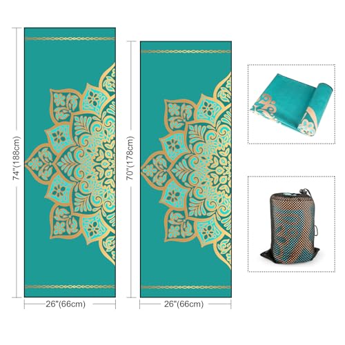 Hot Yoga Towel with Grip Dots, Non Slip, 70"x26, Turquoise Mandala - color: Turquoise Mandala, size: 70" x 26"