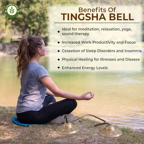 Tibetan Tingsha Bells Cymbals Meditation Chime Bells, 6.3 cm Percussion Instrument, with Cloth Bag, Embossed 8 Lucky Symbols, Ideal for Yoga, Mindfulness, Spiritual Healing, and Sound Therapy