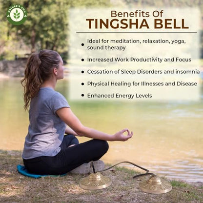 Tibetan Tingsha Bells Cymbals Meditation Chime Bells, 6.3 cm Percussion Instrument, with Cloth Bag, Embossed 8 Lucky Symbols, Ideal for Yoga, Mindfulness, Spiritual Healing, and Sound Therapy