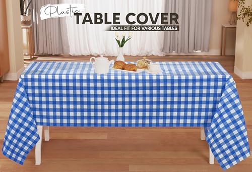 Utopia Kitchen Plastic Table Cloth Disposable [Blue Check, 12 Pack] | Rectangle Tablecloth Waterproof Stain Resistant Party Table Cover - color: Blue Check, size: 54X108 Inch - 12PC
