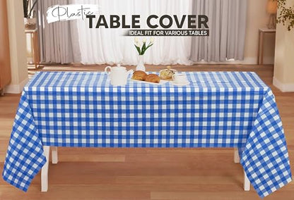 Utopia Kitchen Plastic Table Cloth Disposable [Blue Check, 12 Pack] | Rectangle Tablecloth Waterproof Stain Resistant Party Table Cover - color: Blue Check, size: 54X108 Inch - 12PC