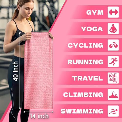 Microfiber Gym Towels for Showering Working Out Quick Dry Negative ions Large Middle Small Sizes Lightweight Gym Towel for Men Women Tennis Sports Towels for Body Hot Yoga Fitness Essentials - color: Pink, size: 14 inch X 40 inch