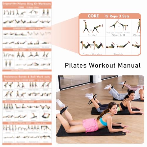 Pilates Ring Kit with Adjustable Ankle Wrist Weights, Resistance Bands, Ball, Pilates Equipment Ball for Home Workout to Tone, Sculpt and Strengthen, Fitness Magic Circle Rings for Yoga Women - color: Pink