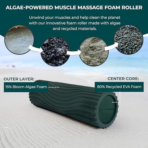 Oceanfoam Tidal Roller - Hunter - Muscle Massage Foam Roller for Back Pain & Stretching - Firm and Ergonomic Wide Wave Textured - Yoga, Athletics, & Wellness - Full Size, 20" x 5" - color: Hunter