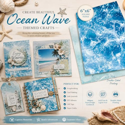Scrapbook Paper Pad & Scrapbooking Supplies - Oceanic Water Ripple Aesthetic, Double Sided Junk Journal Kit, 160gsm Craft Paper for Photo Albums, Picture Art Collage, 6x6 Inch - color: Oceanic
