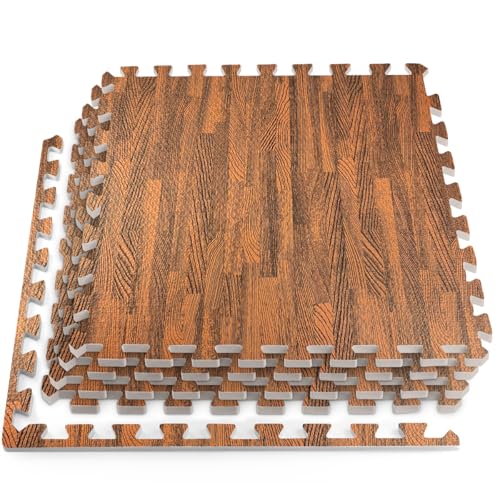 HomeCube USA 3/8 Inch Thick Interlocking Wood Grain Foam Floor Tiles for Home, Office, Workout Equipment Space, Commercial Areas, Anti-Fatigue Flooring Padding 24x24 in., Dark Oak, 96 SQ Ft - 24 Tiles - color: Dark Oak, size: 96 Sq Ft (24 Tiles)