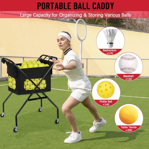 Wheeled Foldable Tennis Ball Hopper Cart with Removable Bag