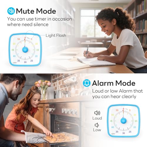 Yunbaoit Visual Timer with Night Light, 60-Minute Rainbow Countdown Timer for Kids and Adults, Time Management Tool for Home, School, Kitchen, or Office (Blue) - color: Blue-rainbow