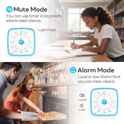 Yunbaoit Visual Timer with Night Light, 60-Minute Rainbow Countdown Timer for Kids and Adults, Time Management Tool for Home, School, Kitchen, or Office (Blue) - color: Blue-rainbow
