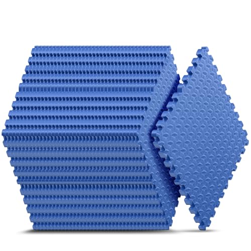 16 Pack 64 sqft Home Gym Mat, Puzzle Exercise Mat, of EVA Interlocking Foam Floor Tiles for Home Workout Equipment and Kids' Play Areas - Blue, 24 in x 24 in x ½ in - 16 Tiles (Blue, 16 Pack 64 sq ft) - color: Blue, size: 16 Pack(64 SF)