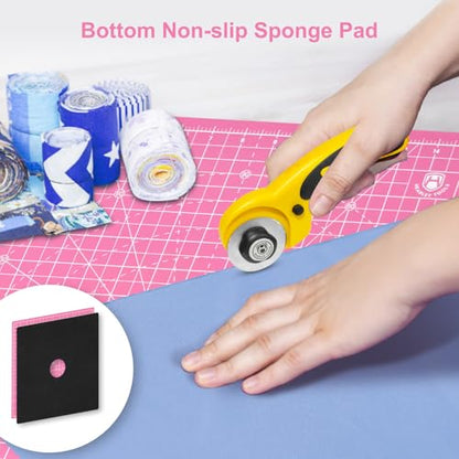 Headley Tools 17"x17" Rotating Cutting Mat, Self Healing Mat with 360-Degree Rotation & Anti-Slip Base, Sewing Board Cutting Mat Perfect for Fabric Quilting Leather Hobby Project, Pink - color: Pink, size: 17"L x 17"W