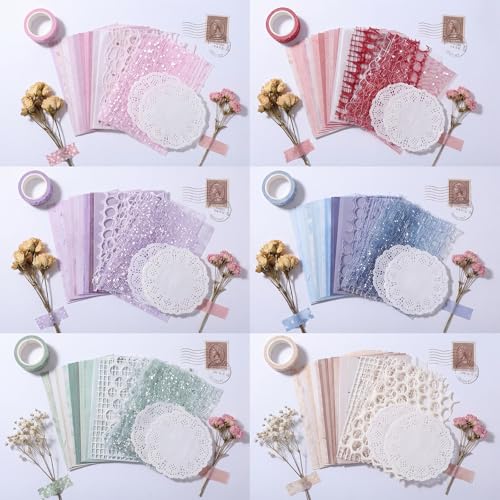 BESARME 140 Pcs Textured Scrapbook Paper & Lace Stickers Set | 120 Patterned Sheets, 20 Lace Stickers, 5.5 x 3.9 In, For Junk Journals, Planners, Vision Boards, Card Making - color: Multicolor