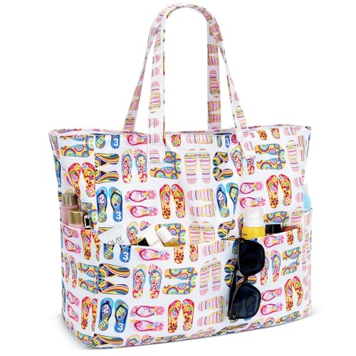 Iioscre Beach Bag for Women, Causal Hobo Handbags with Zipper Inner Pocket - color: White Multi