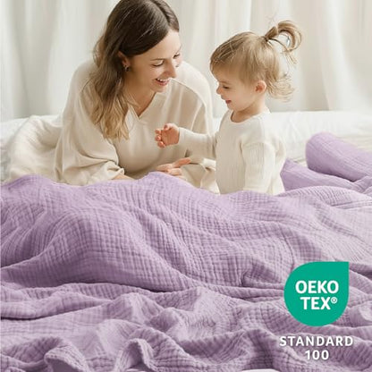 100% Cotton Muslin Blanket Twin XL 66" x 90", Breathable and Cooling Bed Blankets, Soft Boho Coverlet Bedspread, Gauze Bedding for Adults All Season, Purple, Lavender - color: 04 - Lavender, size: Twin Xl(66" X 90")