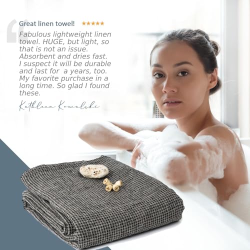 100% Linen Bath Sheet 35x70-inch Thin Waffle Weave Black-Natural XL Towel - color: Black Natural, size: Bath Sheet