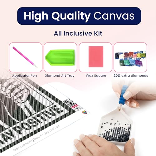 Modern Merch 'Stay Positive' Halloween Diamond Art Kits for Adults Scary Skeleton Diamond Painting Kits for Adults, Motivational Quote Cross Stitch Gem Art, Round Drill 12x16 DIY Black and White Art - color: Stay Positive