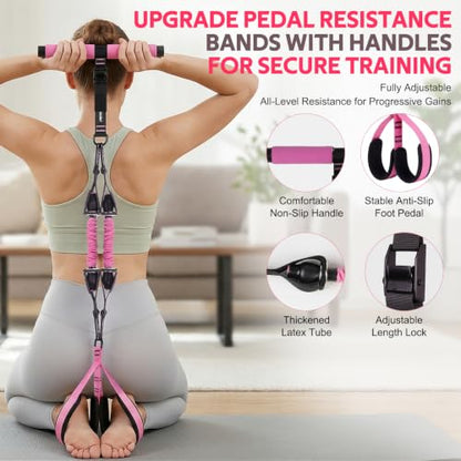 WALITO 15 PCS Pilates Kit, Adjustable Pedal Resistance Band with Handle, Figure 8 Resistance Band for Exercise Women, At Home Workout Equipment Set with Yoga Ball & Booty Bands for Full Body Gym - color: Pink