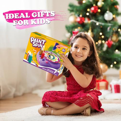 Spin Art Machine for Kids, Paint Spinner Arts & Crafts Gift Kit, Ages 4-12 | Includes machine, 36 artboards, 7 washable paints & splatter guard. Easy-clean, screen-free STEAM gift for girls & boys - color: Pink