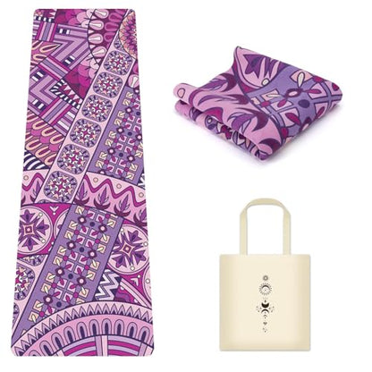 Travel Suede Yoga Mat 1.5mm Thick Non Slip Foldable Lightweigh Sweat Absorbent Exercise Mat for Hot Yoga Pilates Home Gym Outdoor, 72"L x 24"W, 3 lbs - color: Purple