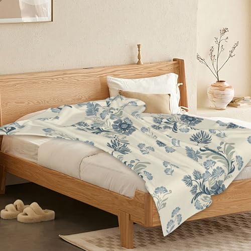 Damask and Paisley Blanket, Navy Flower Soft Lightweight Throw Blanket for Sofa Couch Bed Room 50x60 inch - color: Navy Blue