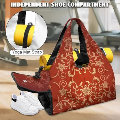 Yoga Gym Bag with Removable Adjustable Shoulder Strap, Shoe Compartment & Top Yoga Mat Holder 17.72x8.66x9.84in - color: Classic Flower Stripe Print