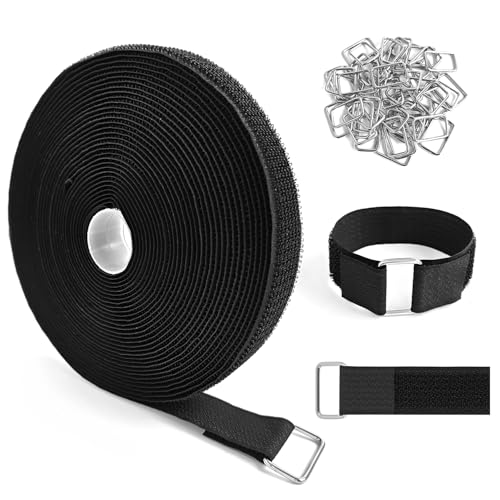 1" x32ft Hook and Loop Straps with Metal Buckles, Molle Cable Straps, Adjustable Fastening Cinch Strap, Reusable Nylon Securing Cord Ties, 1 inch Wide, Black with 50 Buckles - color: 1"x32ft, 50 Buckles