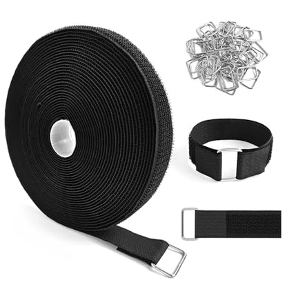 1" x32ft Hook and Loop Straps with Metal Buckles, Molle Cable Straps, Adjustable Fastening Cinch Strap, Reusable Nylon Securing Cord Ties, 1 inch Wide, Black with 50 Buckles - color: 1"x32ft, 50 Buckles