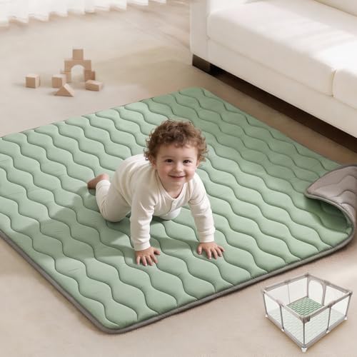 Blissful Diary Baby Play Mat, 47x47 Infant Play Mat for Playpen, Thicken Foam Cushioned Baby Mat for Floor, Non-Slip Kids Play Mat, Washable Baby Playmat for Babies,Toddlers, Sage Green - color: Sage Green, size: 47" X 47"