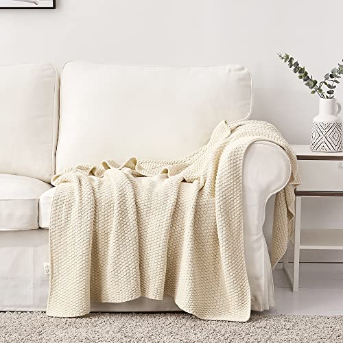 Longhui bedding 100% 면 니트 담요 - 크림, 부드럽고 아늑함, 세탁기 사용 가능, 152.4cm x 203.2cm(60 x 80인치) - 거실, 소파, 침대 또는 여행에 적합 - color: 크림, size: 60" x 80", Oversized