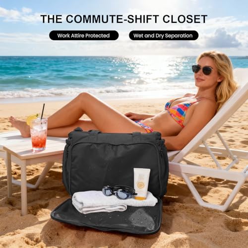 Gosect Women’s Crush Bow Puffer Tote Bag, Water Resistant Laptop Travel Yoga Work Bag - color: Black