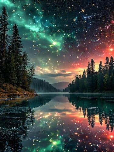 Dugsmgd Landscape Diamond Art Kits for Adults, Diamond Painting 12x16 Inch | Full Drill Aurora Diamond Painting Kits For Adults, Diy Round Paint By Diamonds For Home Decor Gifts 12x16 Inch - color: Aurora