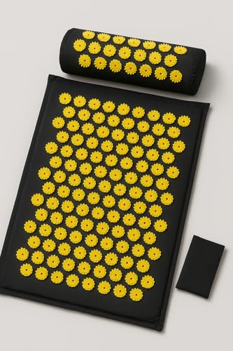 Acupressure Yoga Mat & Pillow Set – Back, Neck & Sciatic Nerve Pain Relief, Muscle Relaxation, Stress Relief – Acupuncture Mat – Ideal Gift for Women (Yellow) - color: Yellow