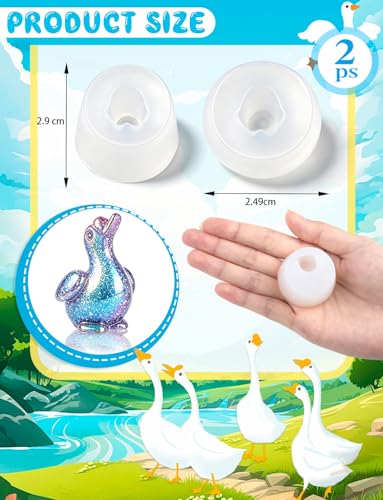 2 Pcs Mini Cute Tiny Goose Figurines Silicone Mold | Micro Dollhouse Animal Epoxy Casting Mold Realistic Shapes for DIY Resin Art Fairy Garden Miniatures Landscape Crafts Decor - color: 2 Pcs Goose White