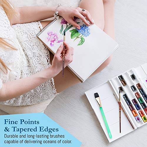 Princeton Neptune 4750 Series Watercolor Brush Set – Watercolor Brushes Professional Soft Synthetic Squirrel Hair – Artist Water Paint Brush Set – 1pc Aquarelle 3/4" & 3 Round Brushes (Sizes 2, 6, 10)