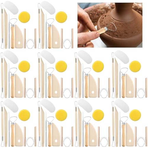 Leriton 80 Pcs Pottery Clay Tools Kit Sculpting Clay Tool Includes Cutting Modeling Trimming with Wooden Handles Carving Kit for Beginners Carving Shaping, Back to School Supplies