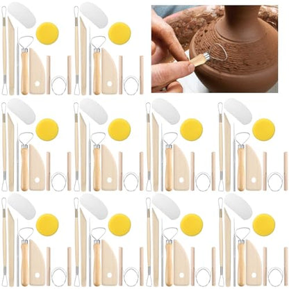 Leriton 80 Pcs Pottery Clay Tools Kit Sculpting Clay Tool Includes Cutting Modeling Trimming with Wooden Handles Carving Kit for Beginners Carving Shaping, Back to School Supplies