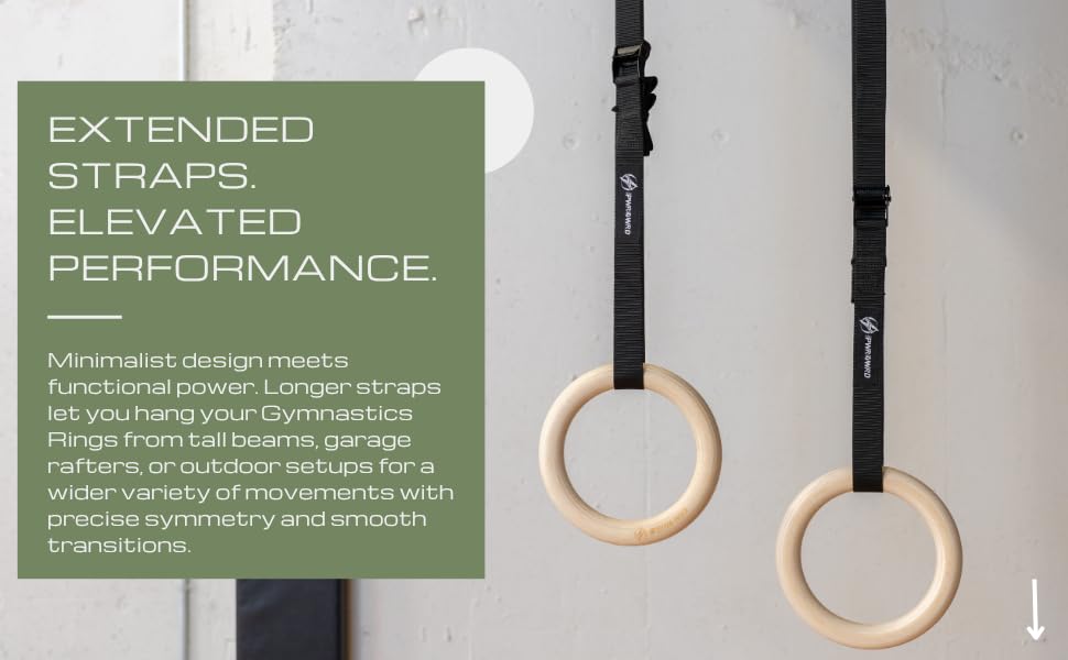 Gymnastic Rings - Durable Home Workout Equipment w/Adjustable Straps & Secure Buckle - Portable 1.25" Olympic Rings for Home & Gym - Exercise Rings for Workout Bodyweight Fitness Training