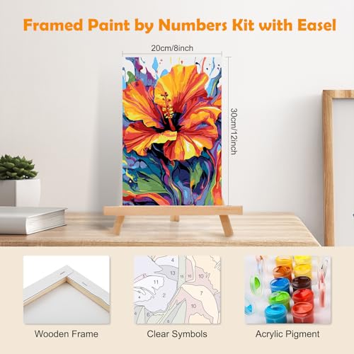 MOGTAA Paint by Numbers Kit for Adults Beginners with Frame, Colorful Flowers Adult Paint by Number Kits on Canvas with Easel, Easy DIY Oil Painting Kits for Home Decor, 8x12in - color: Colorful Flowers