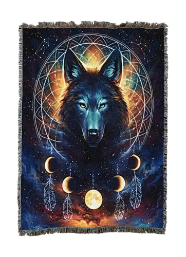 Pure Country Weavers Dreamcatcher Wolf Blanket by Jonas Jödicke - Gift Tapestry Throw Woven from Cotton - Made in The USA (50X60) - color: Dreamcatcher Wolf, size: 50x60