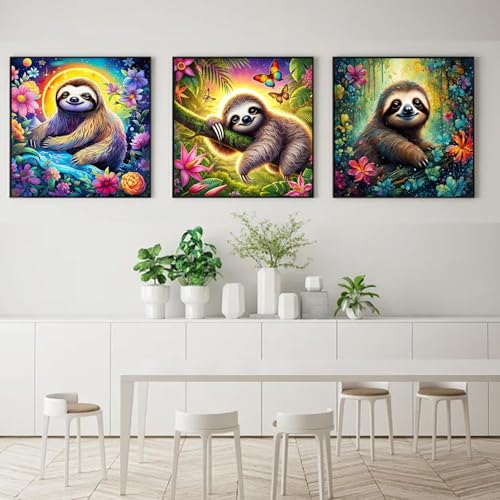 3 Pack Sloth Paint by Numbers Kit for Adults Framed Canvas, Frameworkless | Easy Adult Paint by Number Kits on Canvas DIY 3 Pack Sloth Painting for Beginners Art by Numbers for Home Wall Decor Gift - color: YH03064