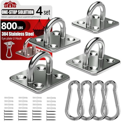 sprookber 304 Stainless Steel Pad Eye Snap Hook, M6 Ceiling Hook 800Lb,8Pcs | Hanging Kit with Screws for Hammock Chair Swing, Yoga Gym Equipment, Sun Shade Sail, Plant Hangers & Marine Boat Hardware - size: 2.3 inch, style: Square
