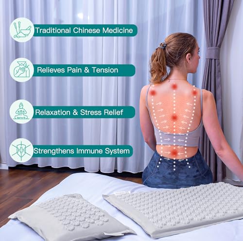 UNMERA Acupressure Mat and Pillow Set,Natural Linen & Coconut Fiber Filling - color: Linen Grey