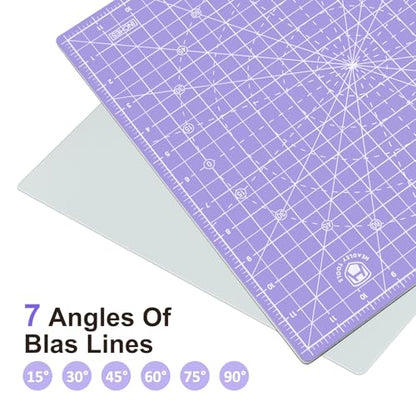 Headley Tools 12"x12" Rotating Cutting Mat, Self Healing Mat with 360-Degree Rotation & Anti-Slip Base, Sewing Board Cutting Mat Perfect for Fabric Quilting Leather Hobby Project, Purple - color: Purple, size: 12"L x 12"W