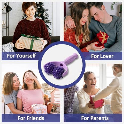 Handheld Spiky Massage Balls Rollers, 2 Wheel Spiky Massage Ball Rollers Silicone Manual Massage-Roller with Handle Pressure Point Muscle Massages Tool for Foot Arm Body Neck Leg Pain Pressure Relief - color: Purple