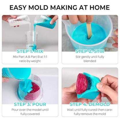 Nicpro 80oz Silicone Mold Making Kit 20A, Platinum Liquid Silicones Rubber | for Mold Maker, Jade Green Flexible & Food Safe Mix Ratio 1:1 for Casting 3D Resins Molds DIY with Gloves, Sticks & Cups - size: 80oz